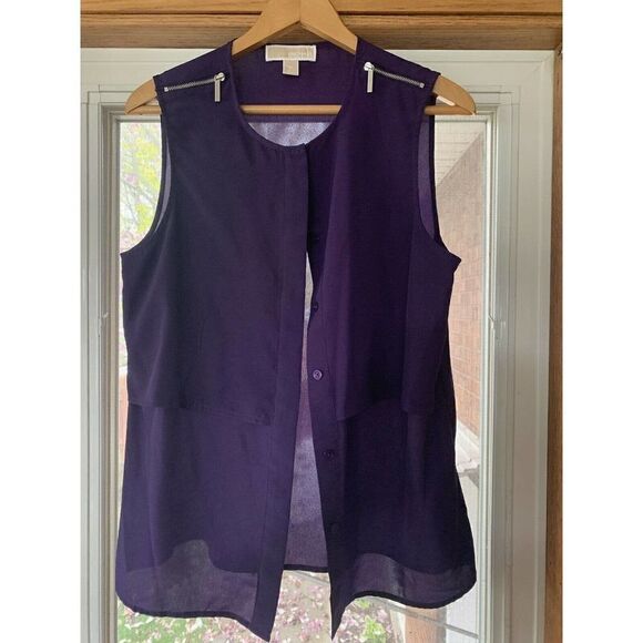 MICHAEL Michael Kors Sleeveless Button Down Shoulder Zipper Blouse Purple M - Picture 1 of 3